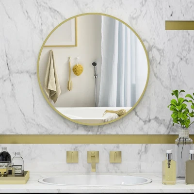 HOMCOM Round Bathroom Mirror 70cm Aluminium Gold Tone