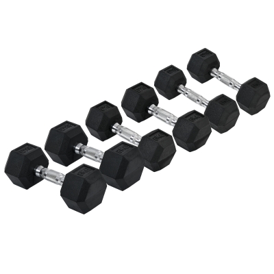 HOMCOM Rubber Hex Dumbbell Set Home Gym 2x5kg, 2x6kg, 2x8kg