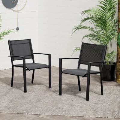 Outsunny Set of 2 Outdoor Chairs Steel Frame Black