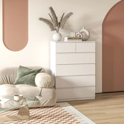 HOMCOM Cómoda con 6 Cajones Cajonera de Madera de Estilo Moderno para Dormitorio Entrada Salón 80x39x115 cm Blanco