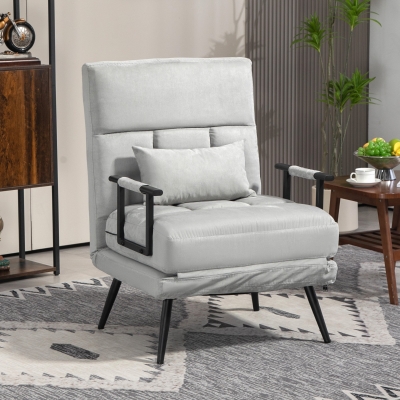 HOMCOM Fauteuil Convertible 3-en-1 Lit 1 Place Tissu Velours Gris