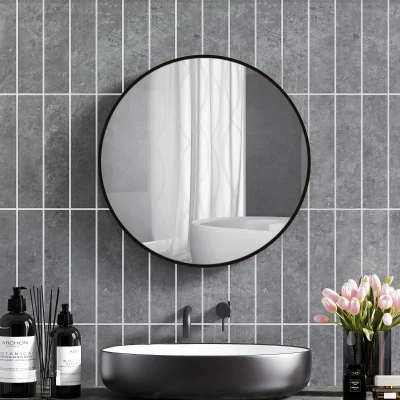 HOMCOM Round Bathroom Mirror Aluminium Frame 70cm Black