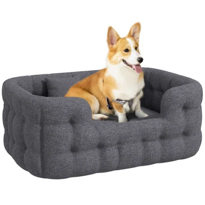 PawHut Cama para Mascotas con 2 Almohadas Colchón para Perros Antideslizante con Funda Extraíble y Lavable 90x60x35 cm Gris