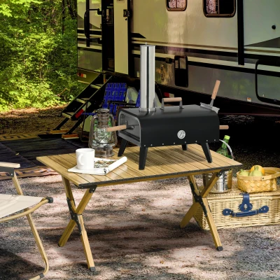 Outsunny Pizzaofen Pizza Holzbackofen, 1 Pizzaschieber, 1 Pizzastein, 81 x 40 x 72 cm, Schwarz + Natur