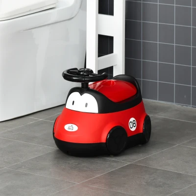 HOMCOM Orinal para Bebé de 6-36 Meses Orinal Infantil WC Aprendizaje Entrenamiento Portátil en Forma de Automóvil con Tapa y Volante Fácil de Limpiar 40x27,5x29,1 cm Rojo