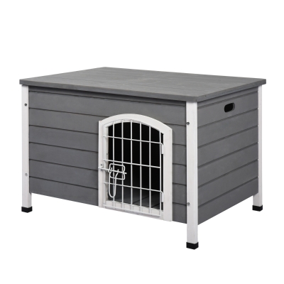 PawHut Hundehütte Hundehaus mit Tür Hundebox Gitterbox TransportKäfig für Katzen Hasen Outdoor wasserdicht Grau Tanne 80 x 55 x 53,5 cm