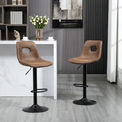 HOMCOM Bar Stools Set of 2 Adjustable Brown