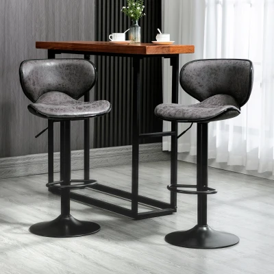 HOMCOM Adjustable Bar Stools Set of 2 Swivel Dark Grey