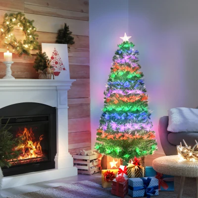 HOMCOM Sapin Artificiel 150cm Fibre Optique LED Support Pliable