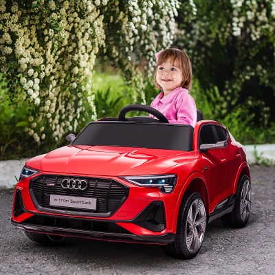 HOMCOM Coche de Batería para Niños 12V Audi E-tron con Mando a Distancia Faros Bocina Música Velocidad 3-5 km/h Rojo