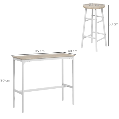 HOMCOM Mesa Alta de Cocina con Taburetes Marco de Acero Estilo Industrial Mesa Alta para Comedor Natural y Blanco(m-3)