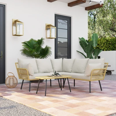 Outsunny Set da Giardino 4pz in Rattan con Tavolino e 2 Divanetti