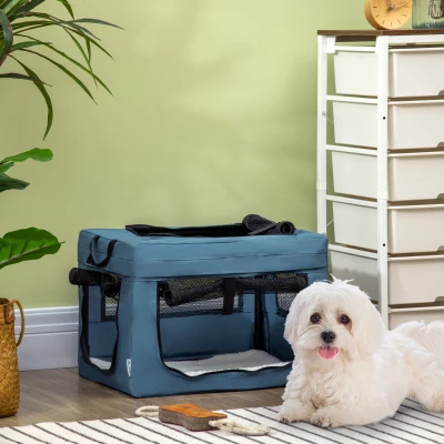 PawHut Transportín para Perros y Gatos Bolsa para Mascotas Transportador de Perros 48,5x34x34 cm Azul