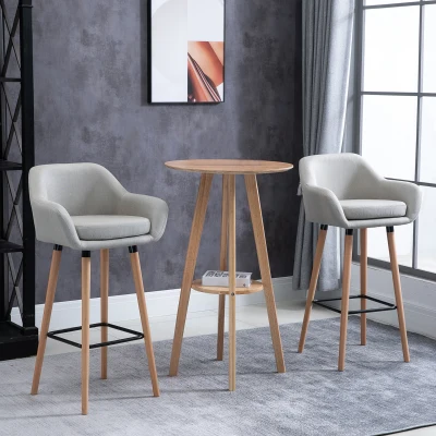 HOMCOM 2er-Set Barhocker, inkl. Fußstütze, Massivholz, 55 cm x 48c m x 100 cm,  Beige