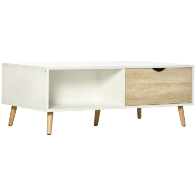 HOMCOM Mesa de Centro Rectangular Mesa con 2 Cajones y Compartimientos Abiertos Estilo Nórdico 106x58x39,5 cm Blanco