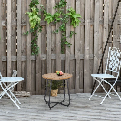Outsunny Gartentisch Rundtisch elegant Gartenmöbel stabil verstellbare Füße Dekoration Garten Terrasse Wohnzimmer Stahlboden Braun Ø49 x 48H cm