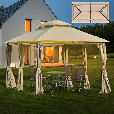 Outsunny Gazebo da Giardino 3x4m in Acciaio con Luci a LED Cachi