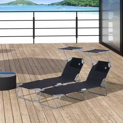 Outsunny 2x Transats Pliables Confort Dossier Pare-Soleil