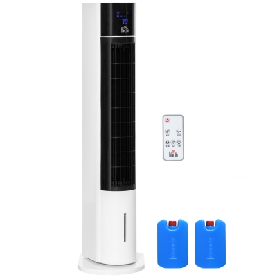 HOMCOM Enfriador de Aire Bajo Consumo 3 en1 Oscilante Humificador con 3L Control Remoto Pantalla LED 3 Velocidades 3 Modos y Temporizador 12h Climatizador Evaporativo Torre 33x26x105 cm Blanco