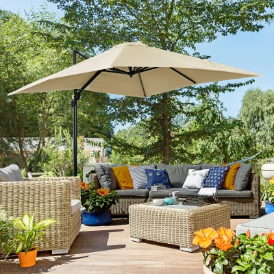 Outsunny Cantilever Parasol 2.5m Aluminium Cream White