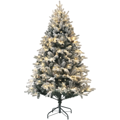 HOMCOM Künstlicher Weihnachtsbaum, 180 cm, LED-Lichter, schneebedeckt, flammenhemmend, Metall