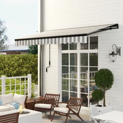 Outsunny Sonnenmarkise Markise Terrassenmarkise, wetterbeständig, 1 Handkurbel, 395 x 250 x 150 cm, Grau + Weiß