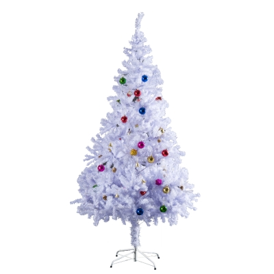 HOMCOM Árbol de Navidad Artificial 150 cm con 680 Ramas de PVC 48 Decoraciones Incluidas Ø85x150 Blanco