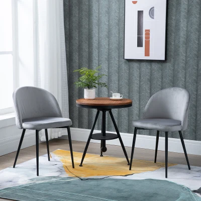 HOMCOM Pack de 2 Sillas de Comedor Tapizadas en Terciopelo con Respaldo Acolchados Patas de Metal Carga 90 kg 49x50x77 cm Gris