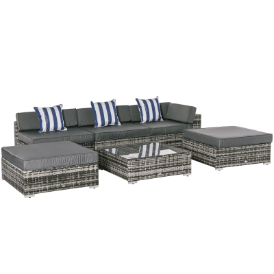 Outsunny 6PC Rattan Sofa Set with Cushions Grey Outdoor