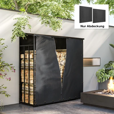 Outsunny Abdeckung für Brennholzregal, 2er-Set, wetterfest & staubdicht, 174x173 & 174x161,5, Schwarz