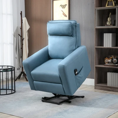 HOMCOM Aufstehhilfe Relaxsessel Fernsehsessel, integrierte Fußstütze, Seitentasche, Kabelfernbedienung, 84 x 89,5 x 105 cm,Blau