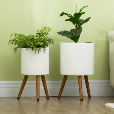 Outsunny Conjunto de 2 Macetas para Plantas de Magnesia con Patas Extraíbles para Interior y Exterior Ø31x55 cm Ø26x47 cm Blanco