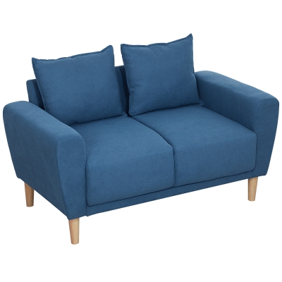 HOMCOM Zweisitzer-Sofa, moderne Stoffcouch, 2 Rückenkissen, Eukalyptus-Holzrahmen, 133 x 73 x 81 cm, Blau