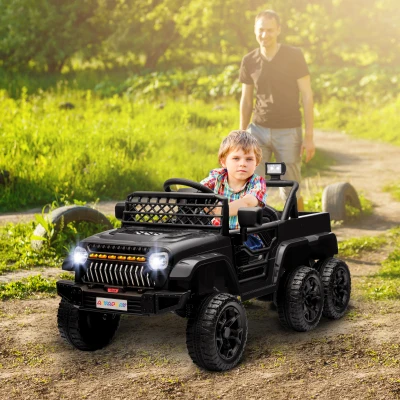 AIYAPLAY 12V Elektrisches Kinderauto, mit Anhänger, LED-Lichtern, Musik und Hupe, für Kinder im Alter von 3-8 Jahren, Schwarz