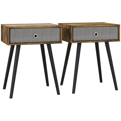 HOMCOM Bedside Table Set of 2 Industrial Rustic Brown