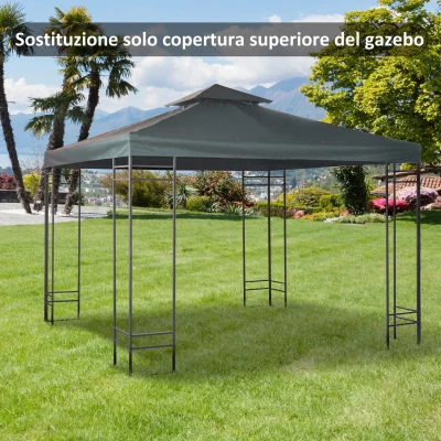 Outsunny Tetto di Ricambio per Gazebo 3x3m 2 Livelli Grigio Scuro