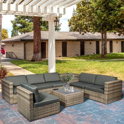 Outsunny 8-Piece Rattan Sofa Set with Cushions Mixed Brown