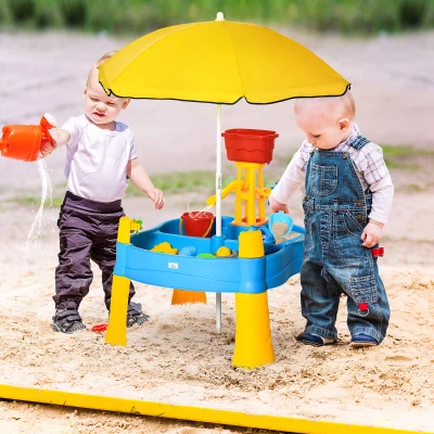 HOMCOM Spieltisch-Set 25-teilig mit Sonnenschirm 72,5 x 78 x 81,5cm für Kinder 18+ Monate