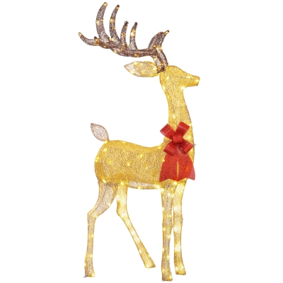 Lighted Reindeer Christmas Decoration 66W x 25D x 135Hcm Gold Tone