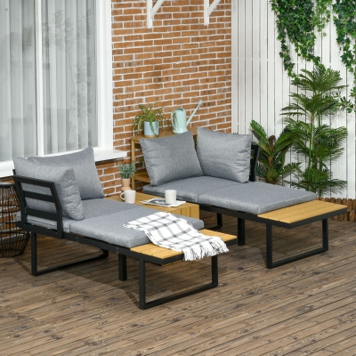 Outsunny 3-Piece Outdoor Sofa Set with Cushions Dark Grey