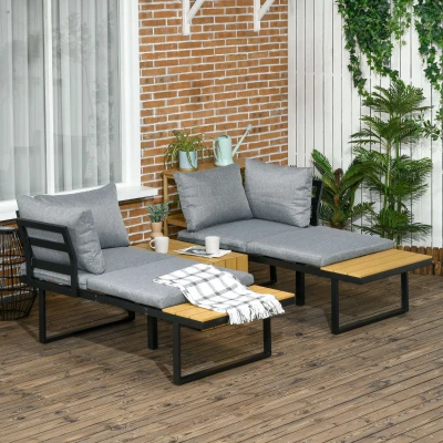 Outsunny 3-Piece Outdoor Sofa Set with Cushions Dark Grey