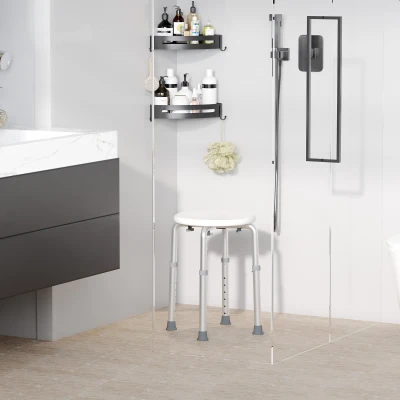 HOMCOM Tabouret de Douche Réglable Blanc Aluminium 136kg