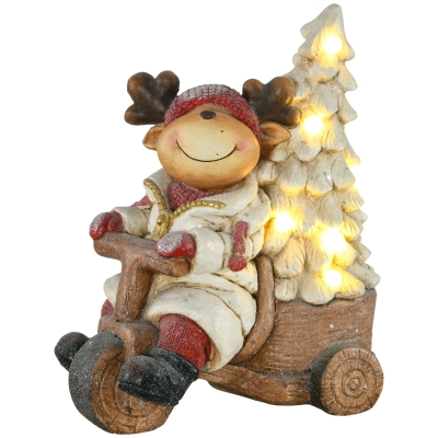 HOMCOM Weihnachtsdeko, Rentier mit Weihnachtsbaum, warme LED-Beleuchtung, Batteriebetrieb, In- und Outdoor, 44 cm