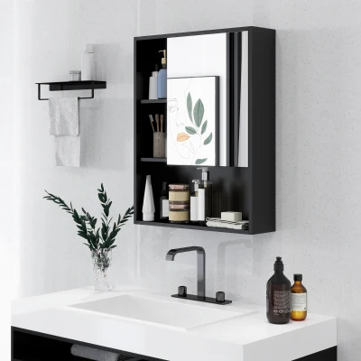 kleankin Armadietto Bagno con Specchio e Ripiani Nero