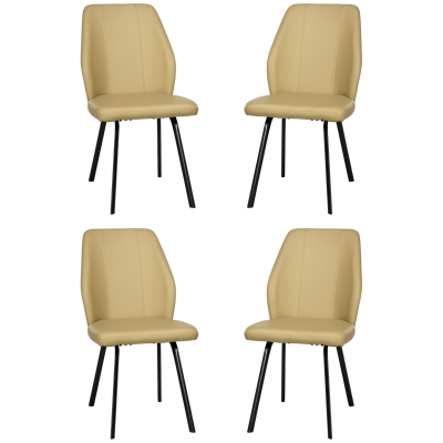 HOMCOM Lot 4 Chaises Salle à Manger Similicuir Beige Acier