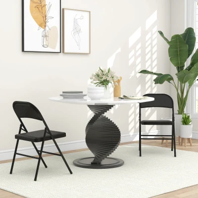 HOMCOM 2er-Set Klappstühle, Tragbare Bürostühle, Metallbeine, Faltstuhl für Büro, Empfang, Wartezimmer, Kunstleder, Schwarz