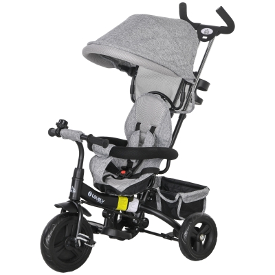 HOMCOM Tricycle Évolutif Gris Noir Pare-Soleil Acier
