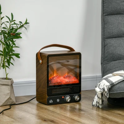 HOMCOM Elektrokamin, realistisches Feuer, 2 Heizmodi bis 50° C, Überhitzungsschutz, Walnussoptik, 30,3 x 17,5 x 37,4cm