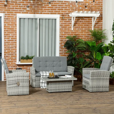 Outsunny Set da Giardino 4pz Tavolo 2 Poltrone e Divano 2 Posti