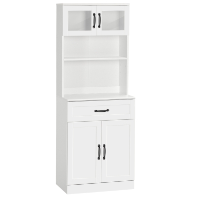 HOMCOM Alacena de Cocina Mueble Buffet de Cocina con 4 Puertas Cajón y Estantes Ajustables para Comedor 60x38x161 cm Blanco